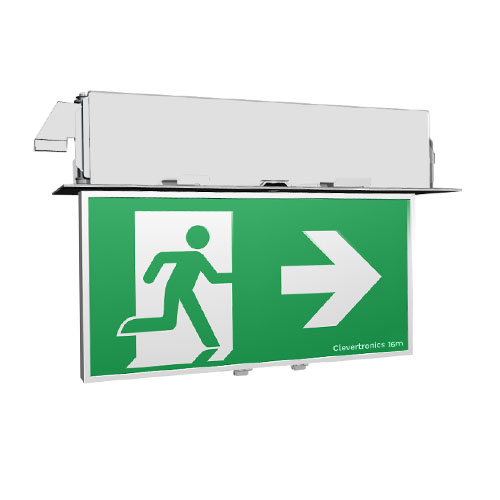 Form 16M Exit Exit, Recessed Ceiling Mount, L10 Nanophosphate, DALI-2 Emergency, All Pictograms, Double Sided, Brushed Aluminium Frame